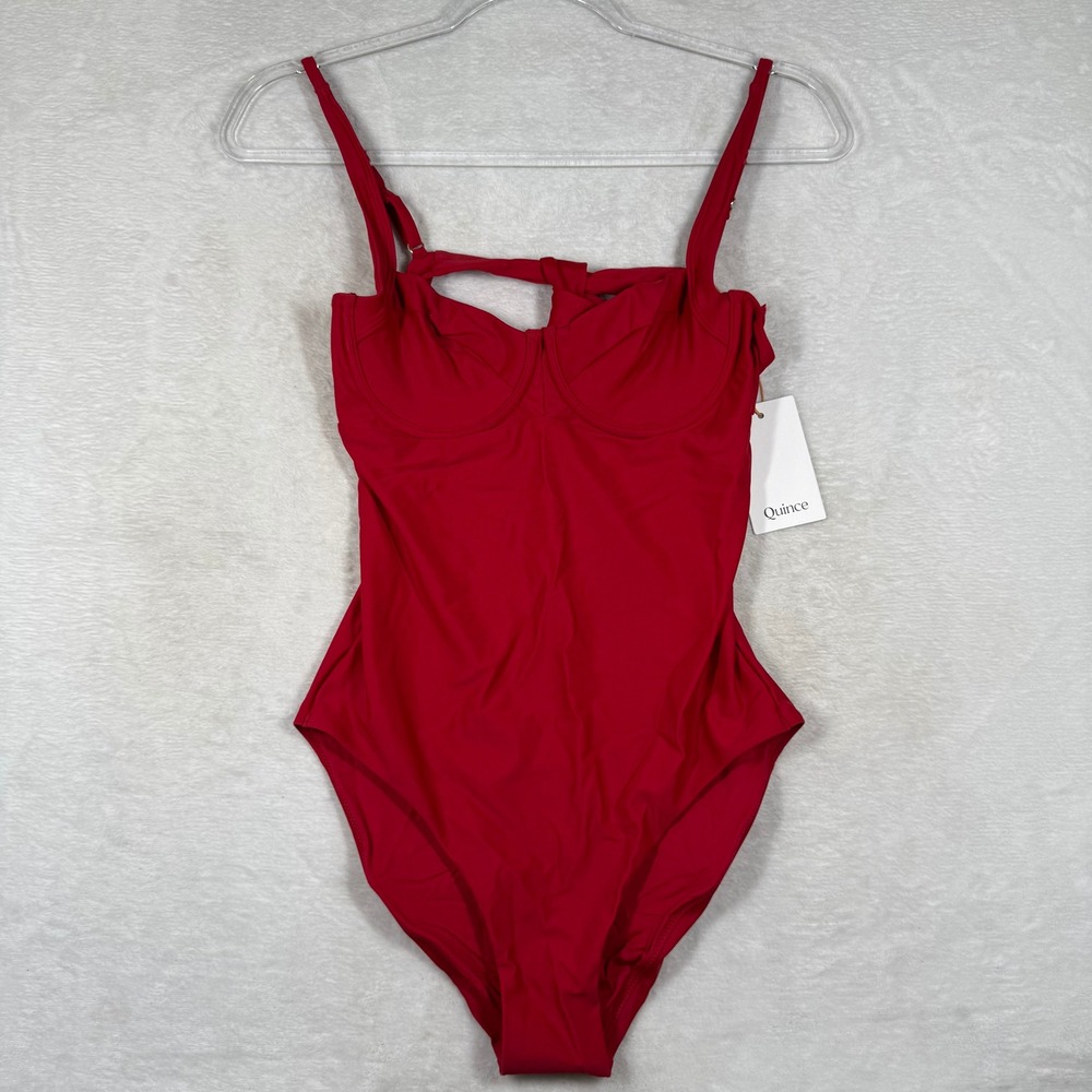 Quince‎ Red Italian Recycled Underwire Tie One-Piece Swimsuit ATG001 Medium NEW